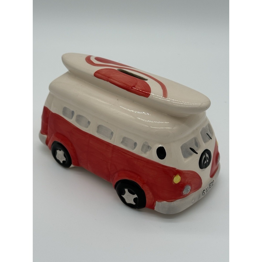 VW Bus W/Surfboard Bank Vintage Red And White 7.5 X 4.5